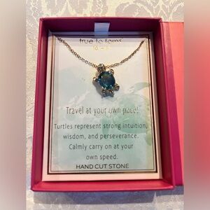 Turtle Pendant Necklace with Blue Faceted Stone and Rhinestones NWT